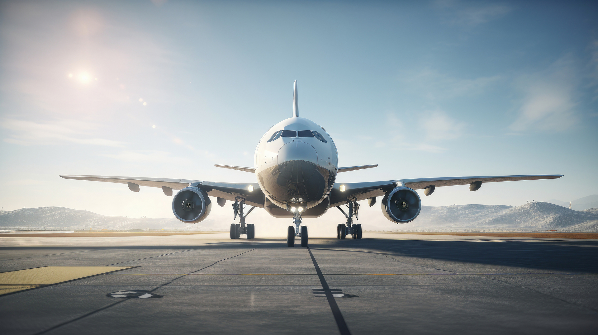 a passanger plane in the runway facing forward